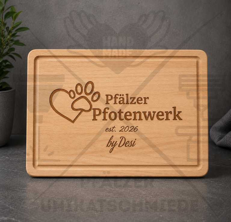 Holzschneidebrett mit Lasergravur Holzplatte mit eingraviertem Logo und Text