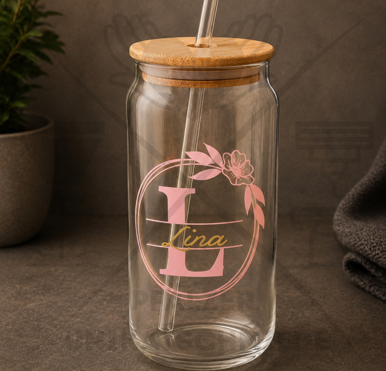 Graviertes Glas mit Strohhalm Dubbeglas mit Lasergravur